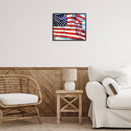 Stupell Industries Windblown American Flag Framed Giclee Art